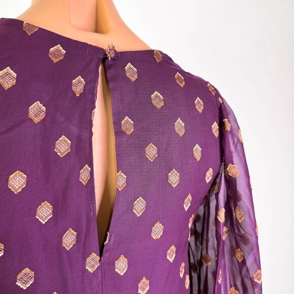 Calvin Klein Printed Tie Cuff Long Sleeve Shift Mini Dress Gold Burgundy 2 NWT - Picture 8 of 13